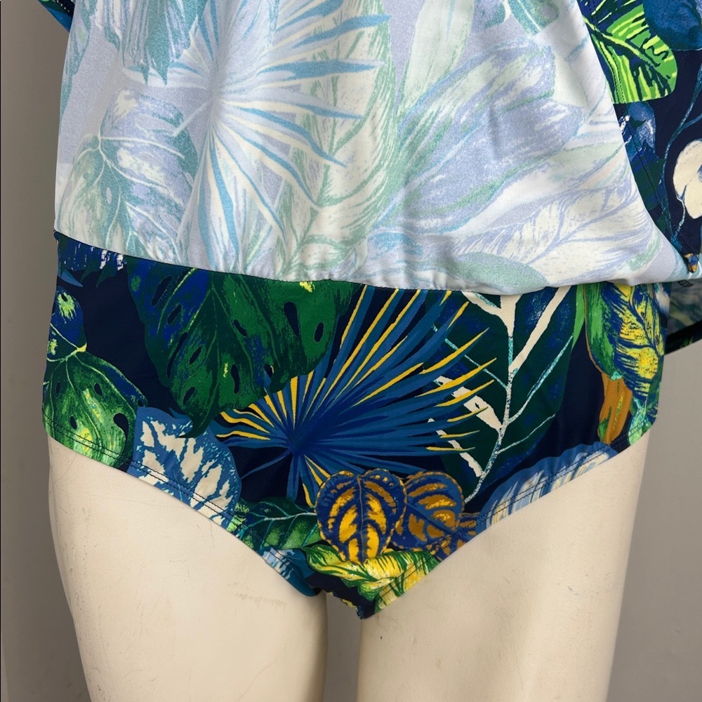 Susan Graver Soleil Swim Dress V-Neck Colorblock Navy Rio Tropical Size 10 New - Picture 5 of 10